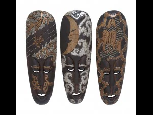 african tribal mask 3 pack wood warrior helmet 3D Model