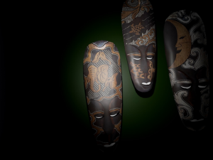 african tribal mask 3 pack wood warrior helmet Modelo 3D