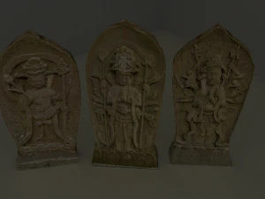 oriental reliefs ornament stone slab 3 pack 3D Model