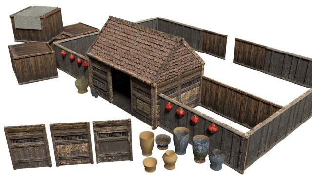 samurai rural wooden japan forest house set farmer 3D Model .c4d .max .obj .3ds .fbx .stl .blend 