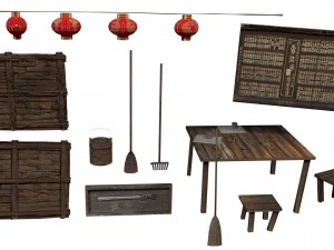 samurai rural wooden japan forest house set farmer 3D Model
