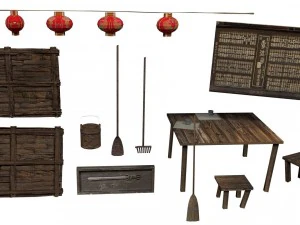 samurai rural wooden japan forest house set farmer 3D Model