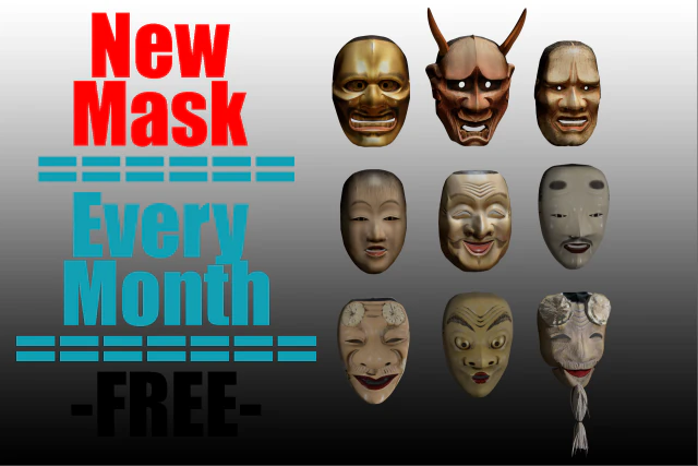 japanese mask pack noh medieval fantasy edo japan art wall decor 3D Model .c4d .max .obj .3ds .fbx .stl .blend 