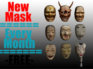 일본 마스크 팩 노 중세 판타지 에도 일본 미술 벽 장식 3D 모델