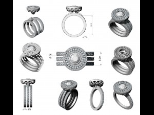 3 rows engagement ring Modèles 3D en vedette