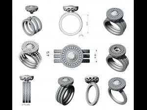 3 rows engagement ring 3D Print Model