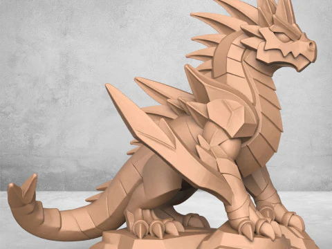 Medieval Dragon Warrior Statue 3D Print Model