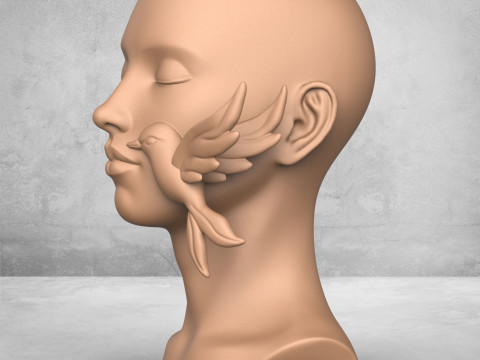 Woman Face With Bird Sculpture Modello di stampa 3D