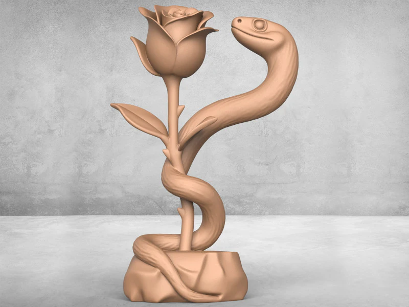 Snake and Rose Statue 3D Print Model .c4d .max .obj .3ds .fbx .stl .blend 