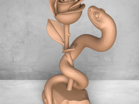 Snake and Rose Statue 3D Print Model