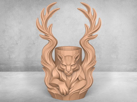 Modern Wolf Vase Model Cetak 3D