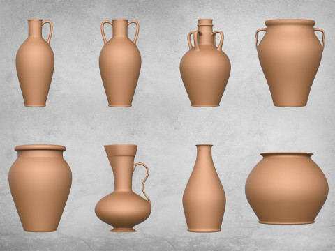 Pottery Vessel Collection 8 Pottery Vessels Model Cetak 3D