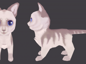 low poly white striped kitty cat for games 3D Model