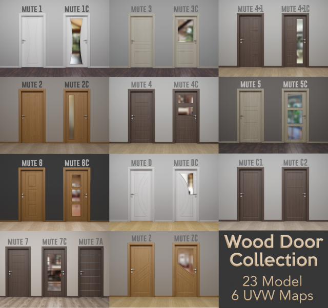 wood door collection Model 3D .c4d .max .obj .3ds .fbx .stl .blend 