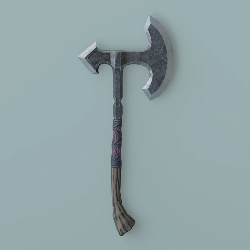Metal Battle Axe With Wooden Handle 3D Model .c4d .max .obj .3ds .fbx .stl .blend 