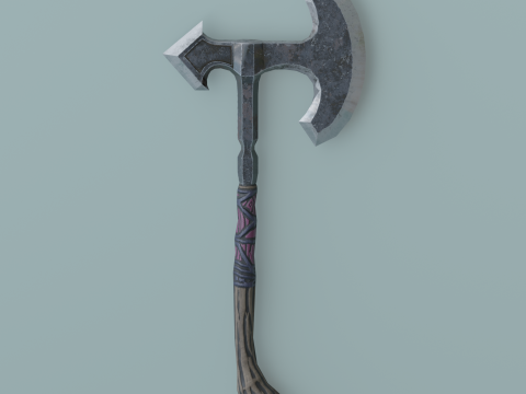 Metal Battle Axe With Wooden Handle 3D-Modell