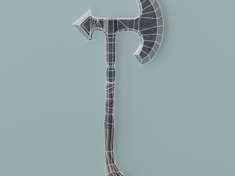 Metal Battle Axe With Wooden Handle Model 3D
