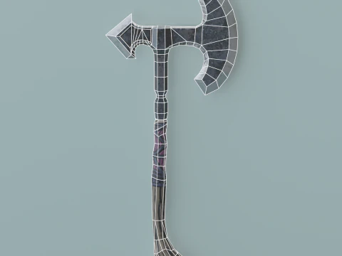 Metal Battle Axe With Wooden Handle 3D Model