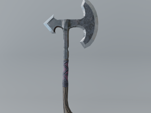 Metal Battle Axe With Wooden Handle Model 3D