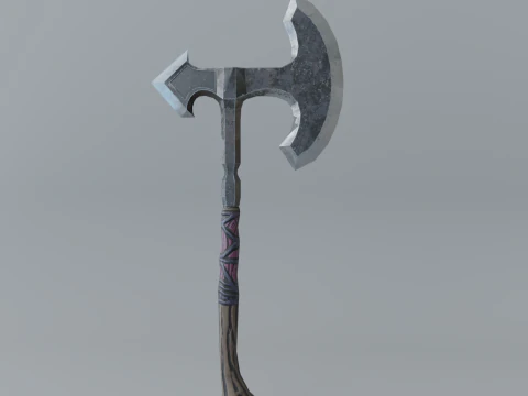 Metal Battle Axe With Wooden Handle 3D Model