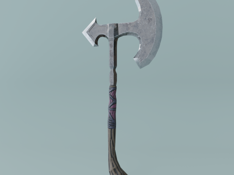 Metal Battle Axe With Wooden Handle Model 3D