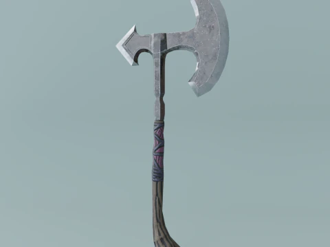 Metal Battle Axe With Wooden Handle 3D Model