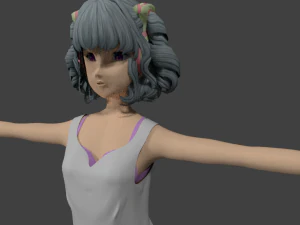 casual manga girl with cool hairstyle 3D Model