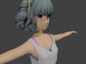 casual manga girl with cool hairstyle 3D Model