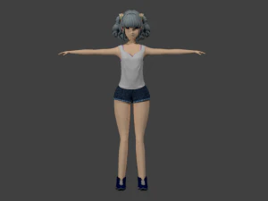 casual manga girl with cool hairstyle 3D Model
