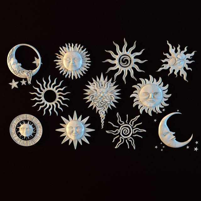 ethnic ornament set - sun and moon 3D Model .c4d .max .obj .3ds .fbx .stl .blend