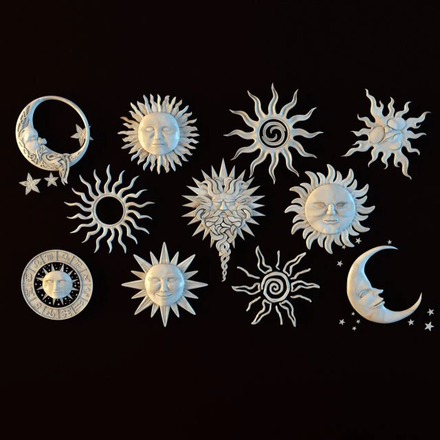 ethnic ornament set - sun and moon 3D Model .c4d .max .obj .3ds .fbx .stl .blend 
