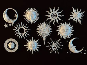 ethnic ornament set - sun and moon 3D Model
