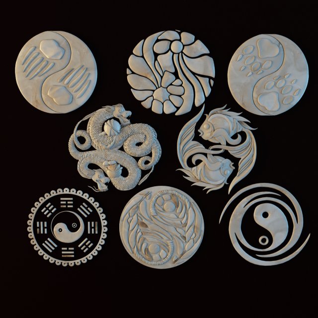 ethnic ornament set - yin yang 3D मॉडल .c4d .max .obj .3ds .fbx .stl .blend 
