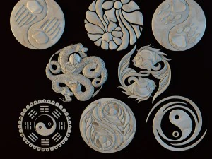 set ornamen etnik - yin yang Model 3D
