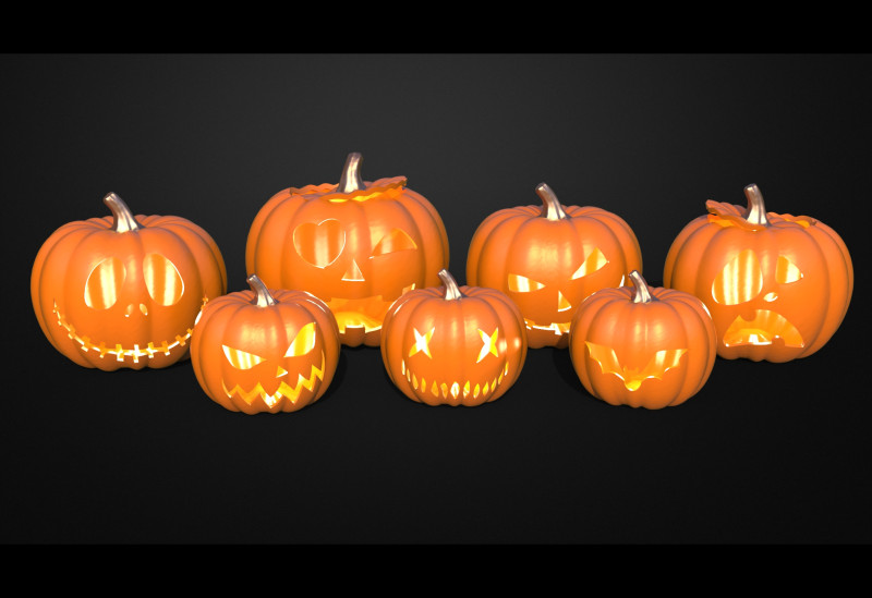Spooky Spectacular 3D Printable Halloween Pumpkin Collection Model Cetak 3D .c4d .max .obj .3ds .fbx .stl .blend 