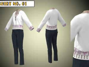 Female T-shirt Collection Marvelous Designer Clo3d project OBJ-FBX files 3D Model