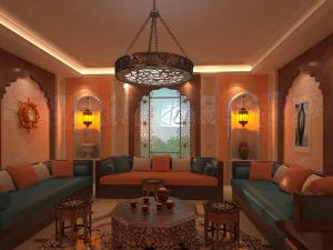 Kamar bergaya Arab dan Islam dengan lampu gantung Model 3D