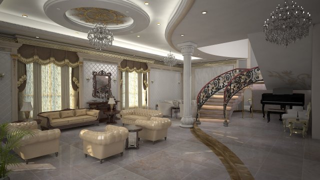 Living Room Interiors 3D Scene 3D Model .c4d .max .obj .3ds .fbx .stl .blend 