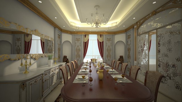 Classic Dining Room Interior model 3D 모델 .c4d .max .obj .3ds .fbx .stl .blend 