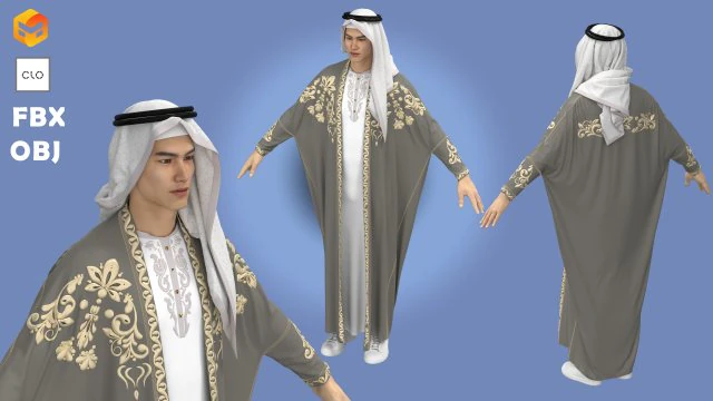 Men2 Arab Cloak- Beshit with embroidery 3D Model .c4d .max .obj .3ds .fbx .stl .blend 