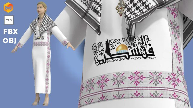 Female Dress with Kufiya and Palestine design 3D Model .c4d .max .obj .3ds .fbx .stl .blend 