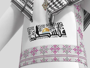Female Dress with Kufiya and Palestine design 3D Model