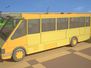 Мультяшный автобус с окружающей средой 3D Модель