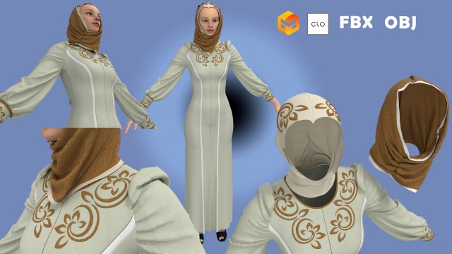 Modern Dress with mask -hejab 3D Model .c4d .max .obj .3ds .fbx .stl .blend 