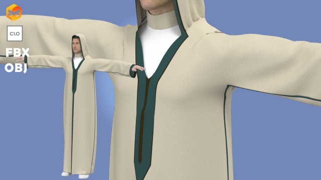 Moroccan Men Kaftan - Zprj ProjectOBJ FBX Model 3D .c4d .max .obj .3ds .fbx .stl .blend 