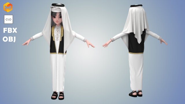 Boy Arab Cloak- Jacket with embroidery - Ghutra and headband - Zprj ProjectOBJ FBX Model 3D .c4d .max .obj .3ds .fbx .stl .blend 