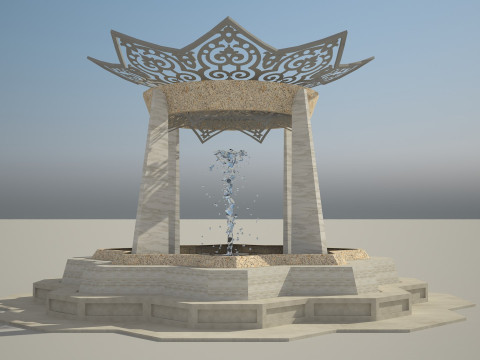 Elegant Islamic-Inspired 3D Fountain Model High-Quality Architectural Design 3D Model