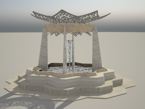 Elegant Islamic-Inspired 3D Fountain Model High-Quality Architectural Design 3D Model