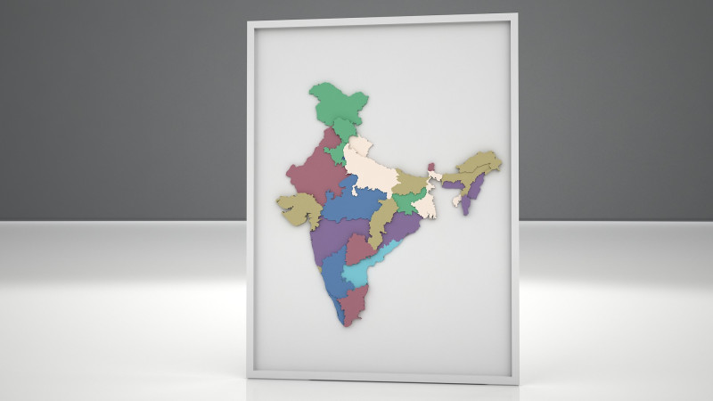 3D Map of India with States and Borders Printable Model 3D मॉडल .c4d .max .obj .3ds .fbx .stl .blend