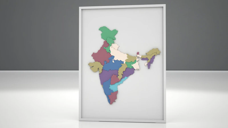 3D Map of India with States and Borders Printable Model 3D Model .c4d .max .obj .3ds .fbx .stl .blend 